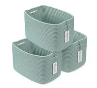 Cotton Rope storage Basket Bins Woven Basket for Organizing Shelves Closet Rectangle Decorative Baskets For storage Clothes Toys Books Towels 3 pack 14.8”X9.8”X8.5” Wicker basket (Green)