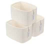 Cotton Rope storage Basket Bins Woven Basket for Organizing Shelves Rectangle Decorative Baskets For storage Clothes Toys Books Towels Square Wicker Nursery basket organizer 3 pack white