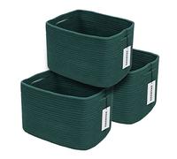 Cotton Rope storage Basket Bins Woven Basket for Organizing Shelves Rectangle Decorative Baskets For storage Clothes Toys Books Towels Square Wicker Nursery basket organizer 3 pack Dark green