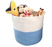 Cotton Rope Storage Basket - Extra Large Blue With Handles for Blankets, Toys, Clothes, Shoes (Blue)