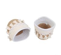 Cotton Rope Storage Basket Round Makeup Organizer Desktop Cosmetic Holder Woven Brush Container Vanity Dresser Bin Boho Style 2PCS(CURRY)