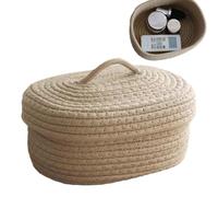Cotton Rope Storage Basket With Lid - Lidded Woven Oval Cotton Rope Organizer Bin | Large Storage Box For Phones Towel Cosmetics Small Clothing Daily Necessities | Diaper carrier For Nursery