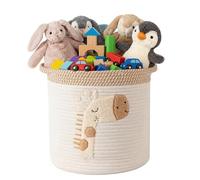 Cotton Rope Toy Storage Baskets with Cute Embroidery, Large Woven Cotton Rope Basket Nursery Bin for Kids Room Living Room, Soft Blanket & Laundry Organiser with Handles, Decorative Baby Shower
