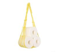 Cotton Rope Wall Mount Tissue Holder Featuring Woven Mesh Storage for Toilet Paper Magazines and Periodicals Bohemian Style Design (Yellow)