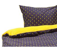 Cotton Sateen Duvet Cover Set Chevron Pattern 155 x 220 cm Dark Blue and Yellow