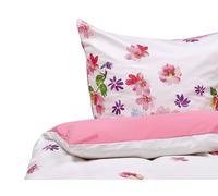 Cotton Sateen Duvet Cover Set Floral Pattern 155 x 220 cm White and Pink LARYNHI