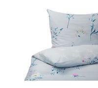 Beliani Duvet Cover Set Floral Pattern Evergreen 135X200 Cm Sateen Cotton Light Blue