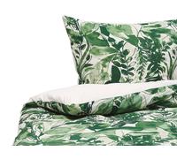 Cotton Sateen Duvet Cover Set Leaf Pattern 155 x 220 cm White and Green GREENWOO