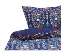 Beliani Duvet Cover Set Oriental Pattern Madrona 135X200 Cm Sateen Cotton Dark Blue
