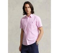 Cotton Seersucker Shirt with Embroidered Logo and Short Sleeves pink/white