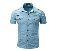 Cotton Shirts Men Military Short Sleeve Shirts Flap Chest Pockets Slim Fit Lapel Utility Comfy Hiking Button Down Tops Outdoor Classic Uniform Mens Shirt