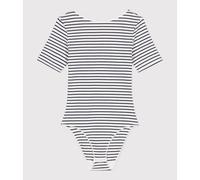 Cotton Short Sleeve Bodysuit Blue Striped/White