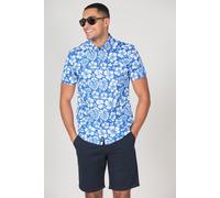Cotton Short Sleeve Button-Up Printed Shirt Tokyo Laundry Blue M