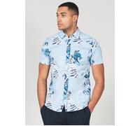 Cotton Short Sleeve Button-Up Printed Shirt Tokyo Laundry Blue XL