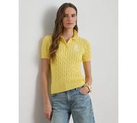 Cotton Short Sleeve Cable Knit Polo Collar Jumper lemon yellow