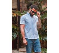 Cotton Short Sleeved Button-Up Oxford Shirt Tokyo Laundry Light Blue XXL