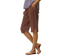Cotton Shorts for Women Summer Knee Length Beach Bermuda Shorts Ladies Loose Casual Drawstring Capri Pants Comfy Lounge Cropped Trousers with Pockets My Orders UK 2025 Coffee