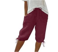 Cotton Shorts for Women Thin Activewear Womans Shorts Plus Size Sportswear Lace Up Half Straight Leg Workwear Hot Pants Women Beach Trousers Summer Clothes Ladies Joggers Solid Color