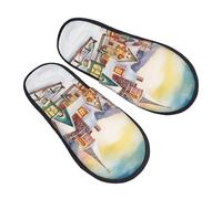 Cotton Slippers Watercolor Magic Christmas Village Soft Sliders Portable Slippers For Outdoor Big Kid Home L