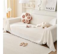 Cotton Sofas Throws Large 1/2/3/4 Seater, Bed Blanket Throws for Settees, Modern Solid Colour Non Slip Small Throw Sofa Covers King Size Blankets for Beds Double Cream Grey (White,180x180cm)