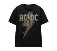 Cotton Soul ACDC Leopard Bolt Ladies T Shirt, Black, Large