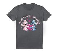 Cotton Soul Disney Lilo & Stitch Made for Eachother UK Heather Unisex Tee, Dark Heather, Small