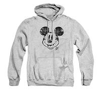 Cotton Soul Disney Mickey Mouse Face Distress Unisex Hoodie, Grey Heather, Large