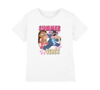 Cotton Soul Lilo & Stitch Summer Vibes Girls T Shirt, White, 7-8 Years