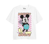 Cotton Soul Mickey Mouse Warp Check Girls T Shirt, White, 9-10 Years
