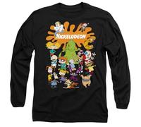 Cotton Soul Nickelodeon Brand Nick Splat Group Mens Long Sleeve T Shirt, Black, Large