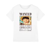 Cotton Soul One Piece Luffy Wanted Poster Kids T Shirt, White, 12-13 Years