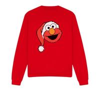 Cotton Soul Sesame Street Christmas Santa Hat Elmo Face Unisex Sweatshirt, Red, Small