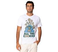 Cotton Soul Sesame Street Cookie Monster All The Cookies Mens T Shirt, White, SML