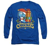 Cotton Soul Smurfs Smurfy Christmas with Brainy Smurf Unisex Long Sleeve T Shirt, Royal, Medium