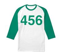 Cotton Soul Squid Game Player 456 Unisex 3/4 Baseball T Shirt, White/Kelly, Medium