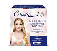 COTTON SOUND Ultra ALI Night Absorbent with Cotton 10 Pieces, 100% Hydrophilic Cotton, Hypoallergenic, Dermatologically Tested, Super Absorbent, Multilayer Technology, Made in Italy