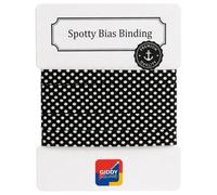 Cotton Spotty Bias Binding 20mm Single-Fold, White Dots On Black, 3m