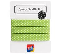 Cotton Spotty Bias Binding 20mm Single-Fold, White Dots On Green, 3m