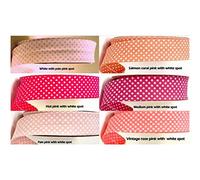 Cotton Spotty Polka Dot Double Fold Bias Binding Tape 30mm 1" Craft Trim Sewing Quilting 36 colourways in Ribbon Queen Wrapper UK Seller 2m White with Pale Pink