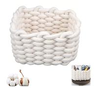 Cotton Storage Basket, White Braided Basket with Thick Yarn Wicker, Bathroom Organiser for Desk & Dressing Table Changing Table, Cosmetics, Desktop - Small Storage Box
