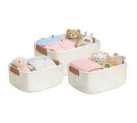 Cotton Storage Baskets: Cotton Design Leather Handle Style Multi-Size Organization Home Decor Charm | Living Room, Bathroom, Kid's Room, Came