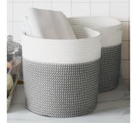 Cotton Storage Baskets, Pack of 2, Grey / White, Diameter 28 x 28 cm, Foldable with Handles, Versatile Organiser for Toys, Laundry, Decoration in the Bedroom, Living Room, Bathroom