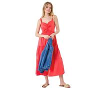 Roman Originals Cotton Strappy Tiered Midi Dress for Women UK - Ladies Everyday Holiday Spring Summer V-Neckline Comfy Soft Evening Vacation Work Party - Coral - Size 14