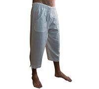 Cotton Summer Ethically Traded Three Quarter Length Trousers, Elasticated Waist, Tela Hindu - from Ecuador Made for Tumi - Light Weight Cool Material. White and Medium.