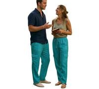 Cotton Summer Ethically Traded Trousers, Elasticated Waist, Pockets, from Ecuador by Tumia, Turquoise, XL