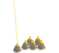Cotton Super Absorbent Floor Mops with 120cm Wooden Handle - 5 Cotton Mop Heads Refill (PY14 PS)