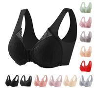 Cotton Support Bra Front Fastening Bra for The Elderly Floral Lace Full Coverage High Impact Sports Bras Large Breasts Wire Free Underwear Sports Women Plus Size Padded
