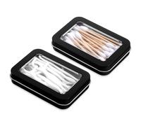 Cotton Swab Holder for Travel, 2 Pcs 3.4 × 2.6 Inch Portable Small Dental Floss Holder, Refillable Travel Floss Picks Case for Cotton Swabs, Hair Ties, Floss, Transparent and Visible