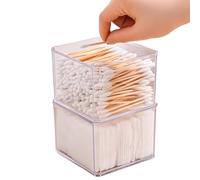 Cotton Swab Holder - Square Clear Makeup Cotton Pad Storage Box With Stackable Space Saving Design | Cosmetic Holder For Bedroom Living Room Kitchen Bathroom Vanity Countertop Daily Use