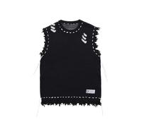 Cotton Sweater V Neck Daily Vintage Sleeveless Plaid Peplum Sweater Vest Soft Sweaters, Black #1, M